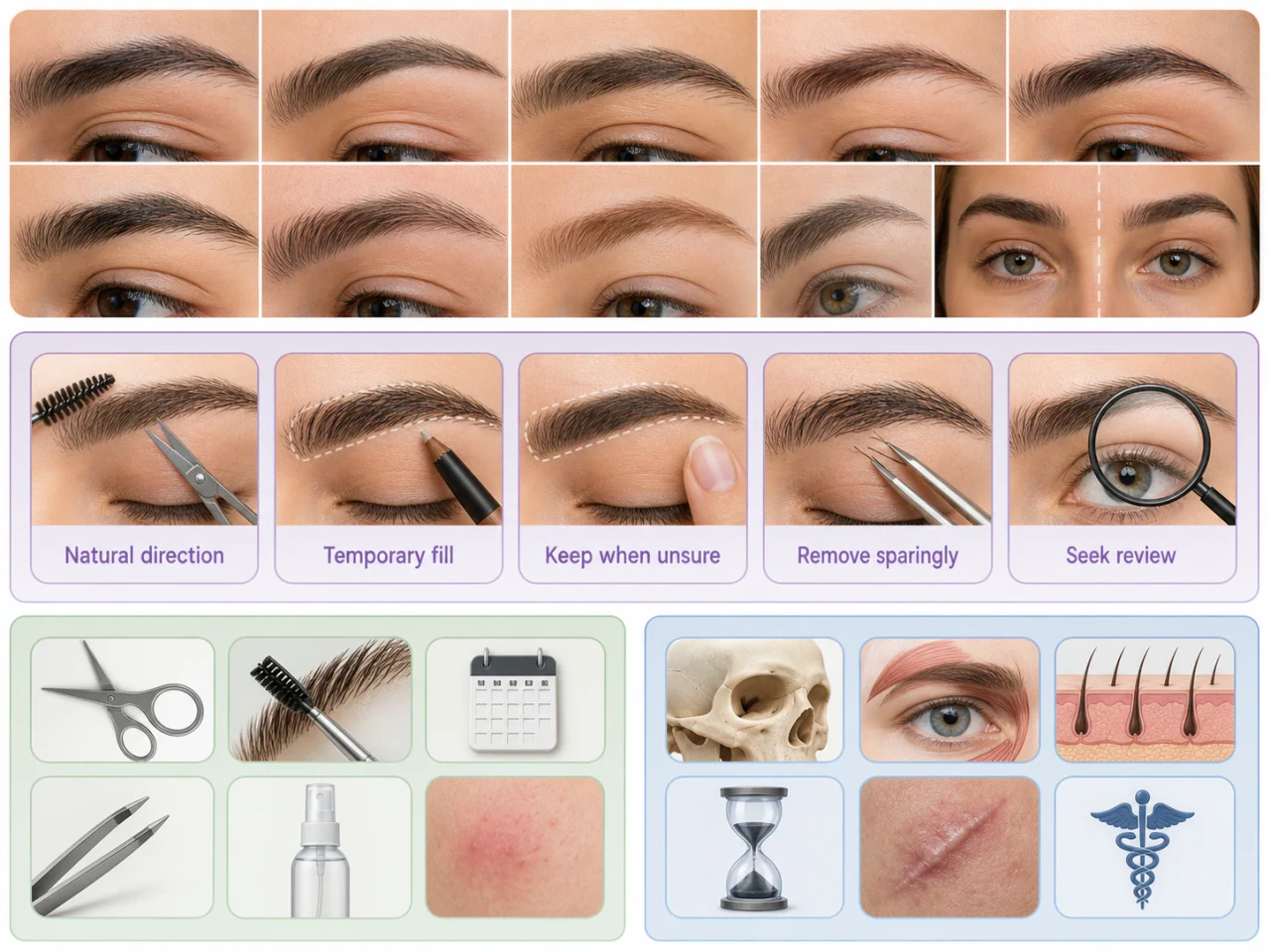 A conservative eyebrow-grooming setup that preserves normal variation