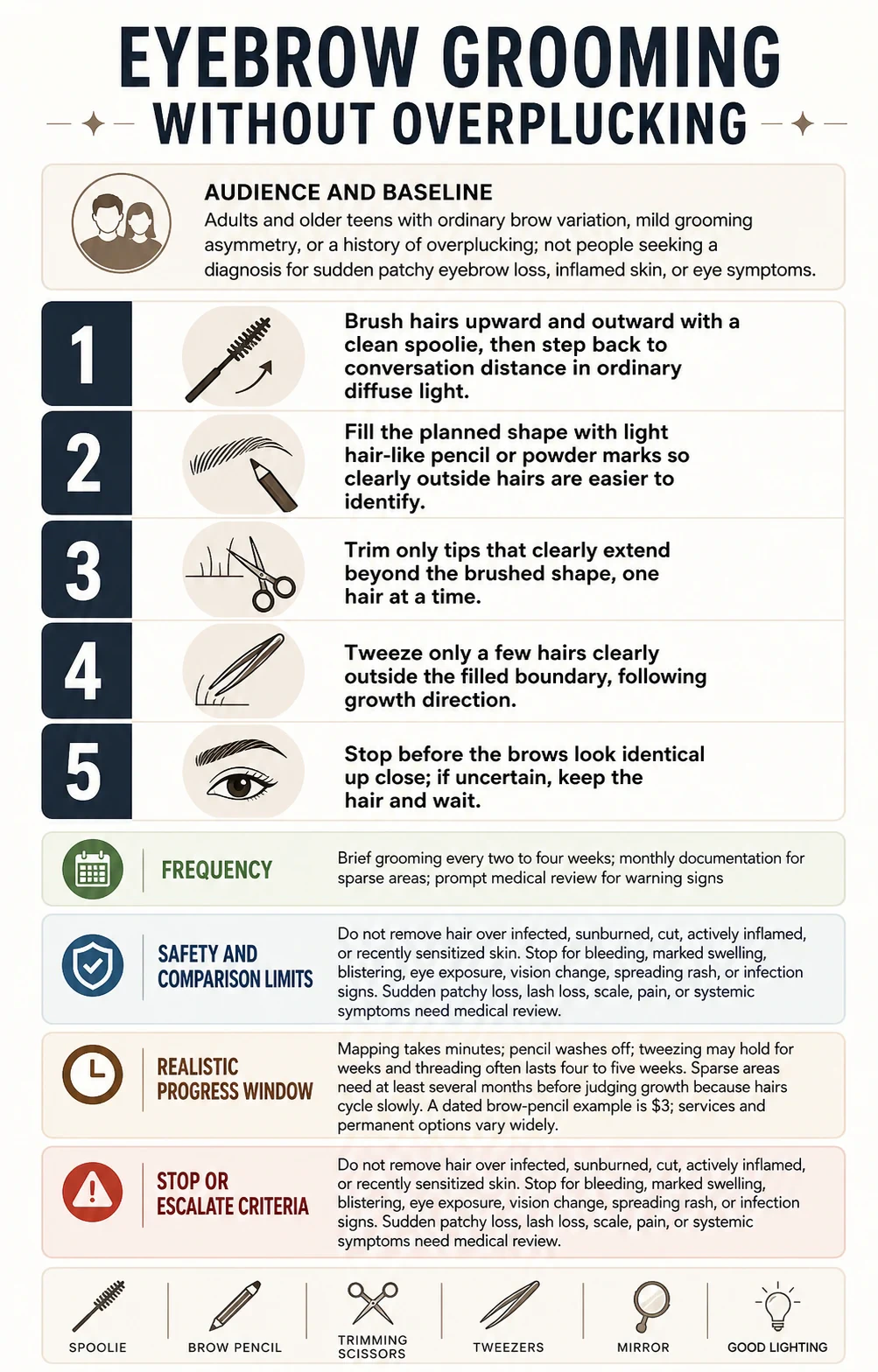 Eyebrow Grooming Without Overplucking technical infographic