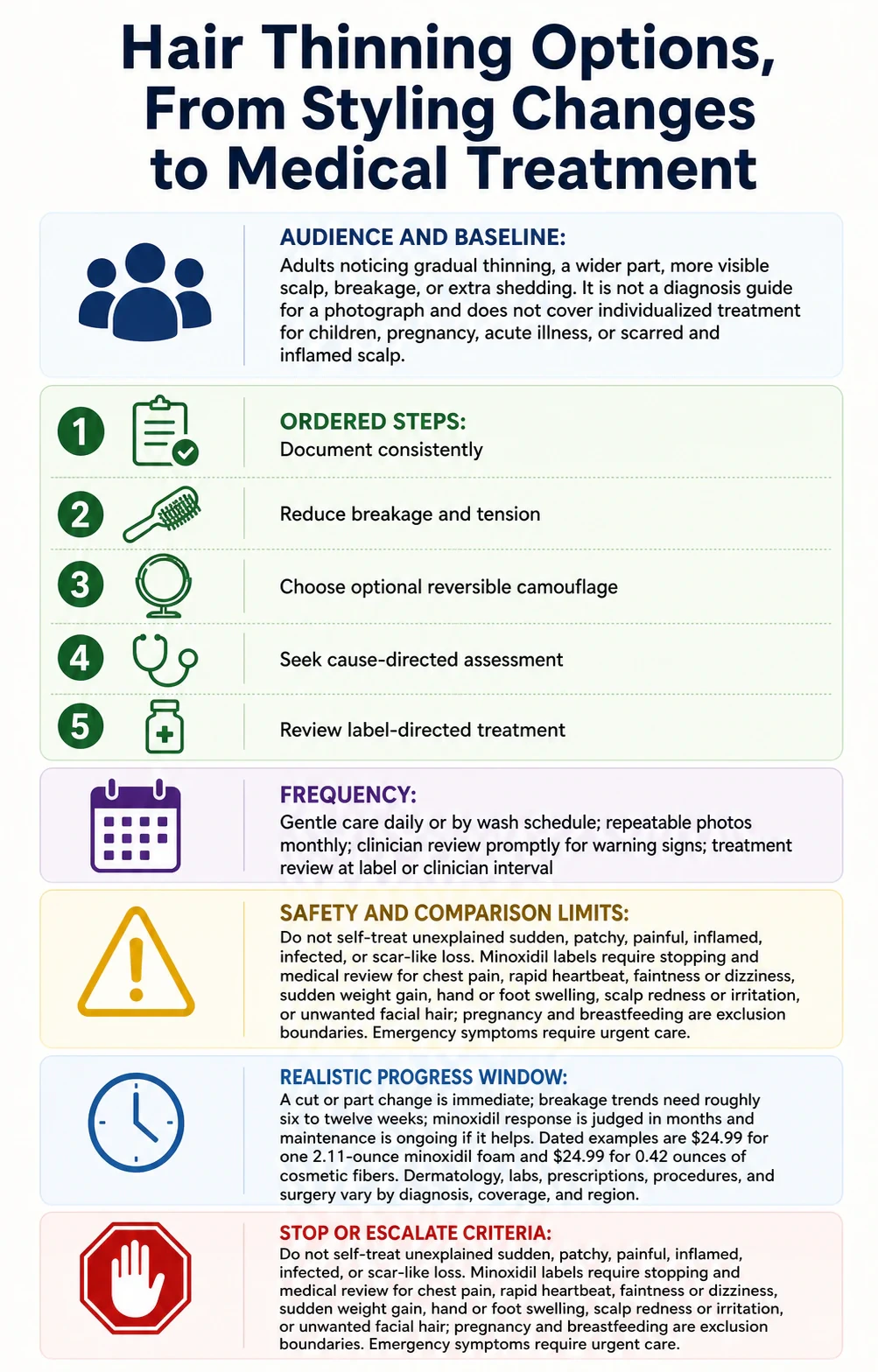 Hair Thinning Options, From Styling Changes to Medical Treatment technical infographic