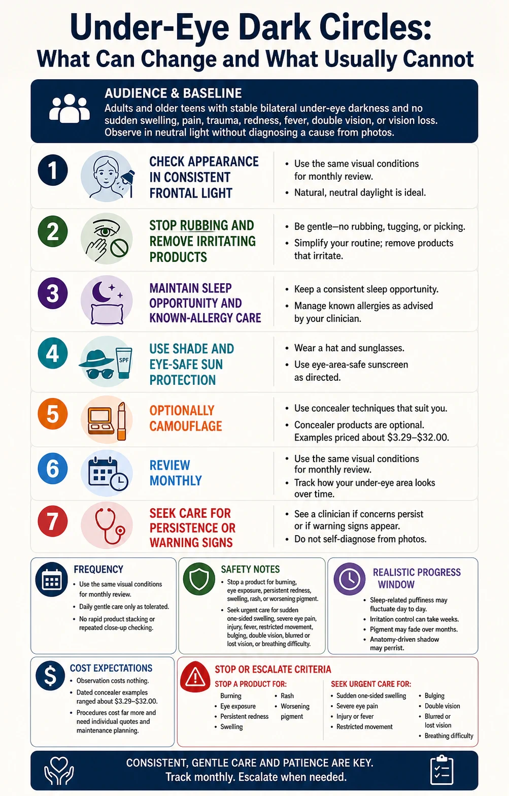 Under-Eye Dark Circles: What Can Change and What Usually Cannot technical infographic