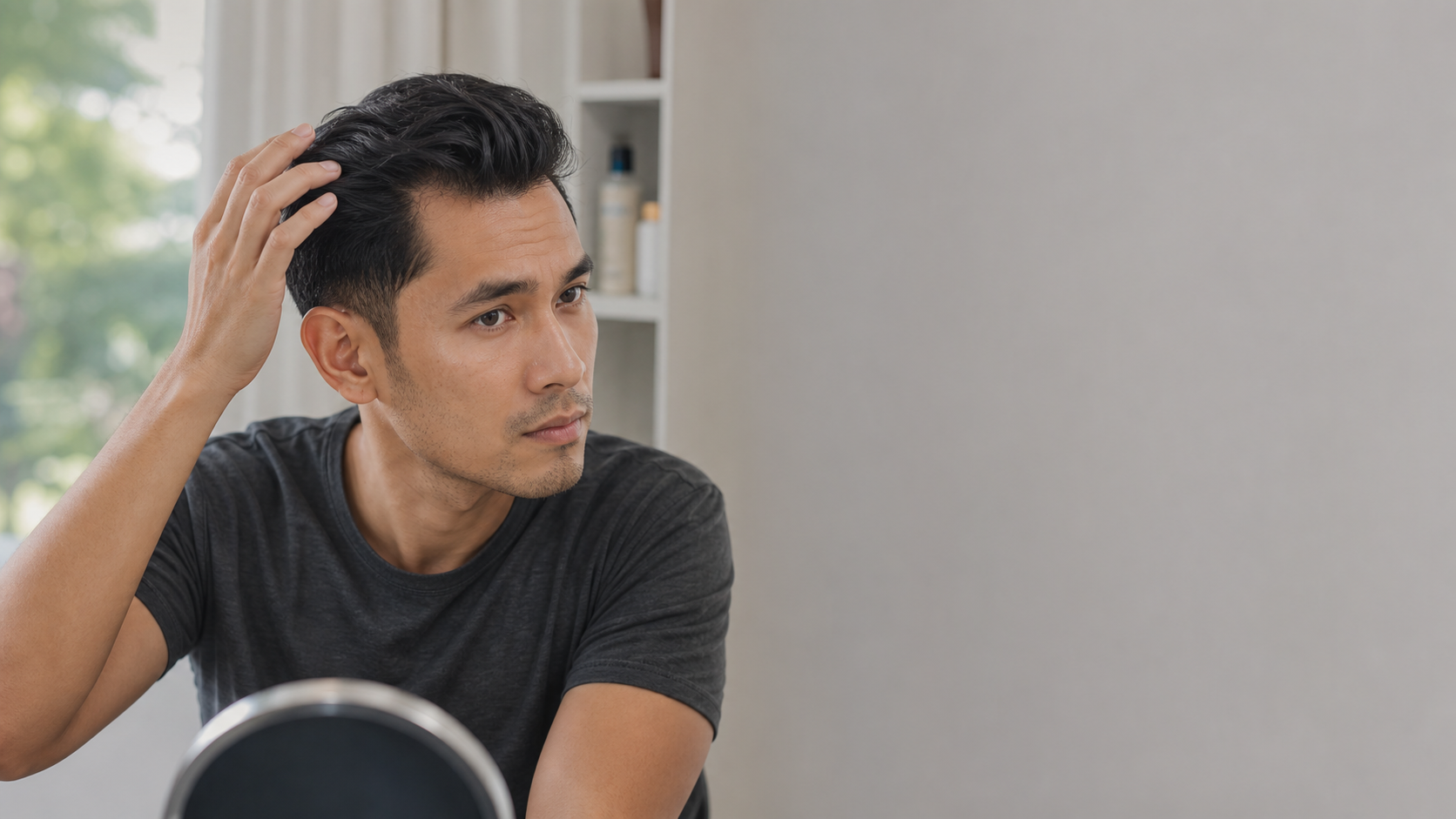 A staged guide to styling, care, and medical options for thinning hair
